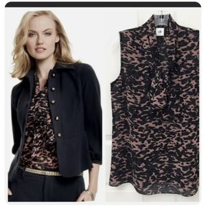 𝅺Cabi #3075 9 to 5 Pink Black Animal Print Sleeveless Top, Size Small